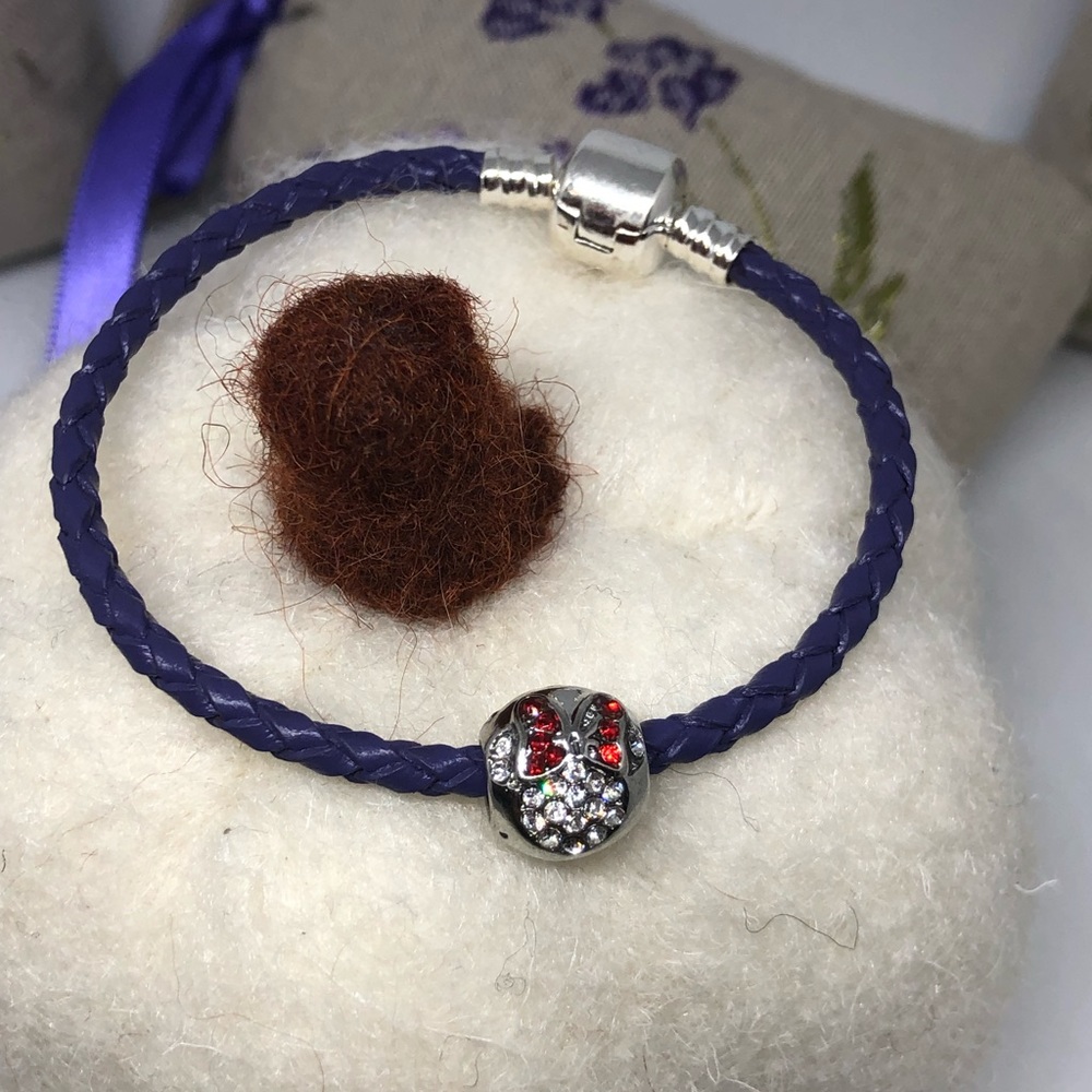 6”inches Purple Leather Charm Bracelet Charm Bead